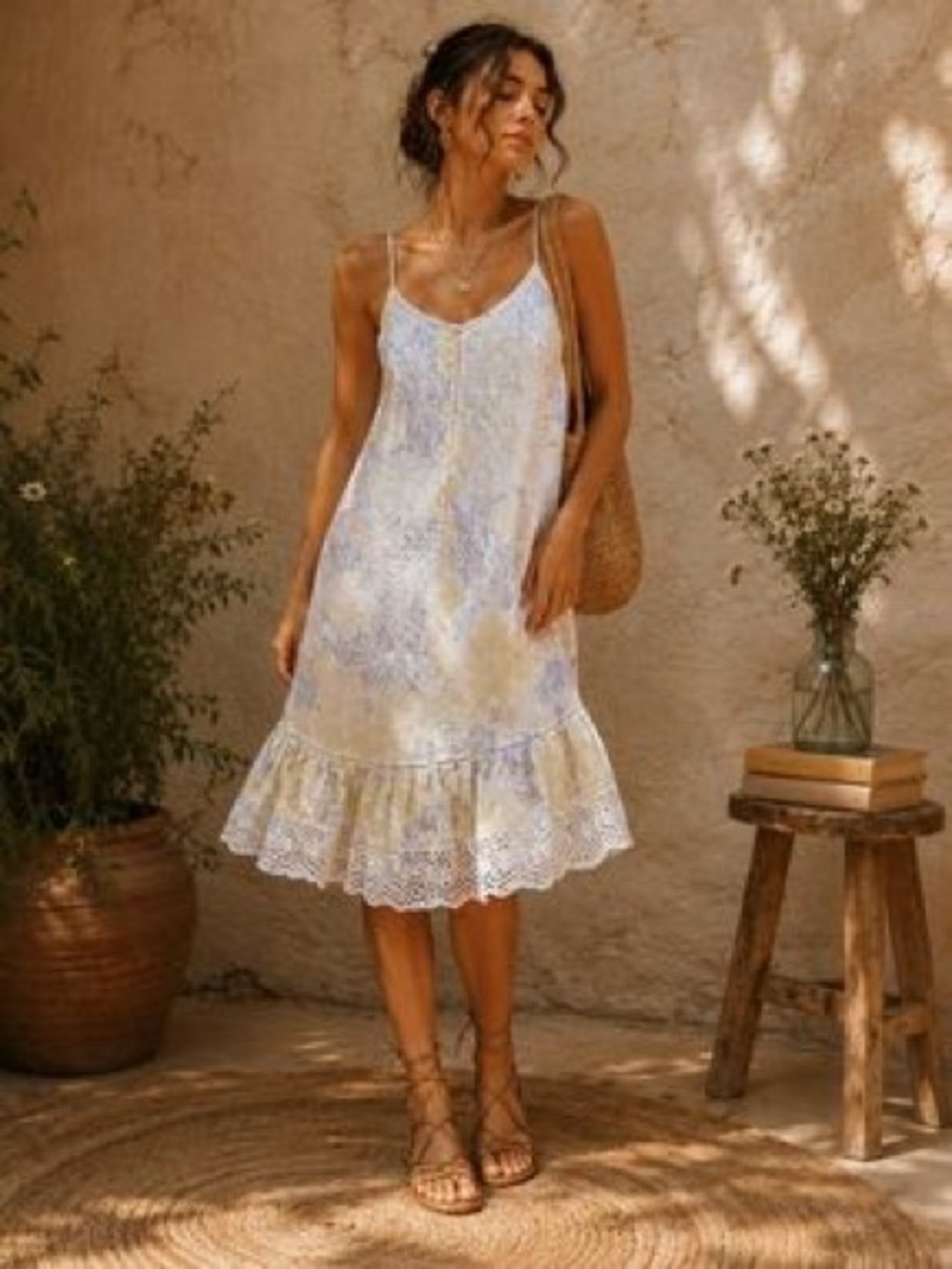 Rachel Zoe Mini Dress Small Yellow Eyelet Lace Smocked Cotton Floral Sundress